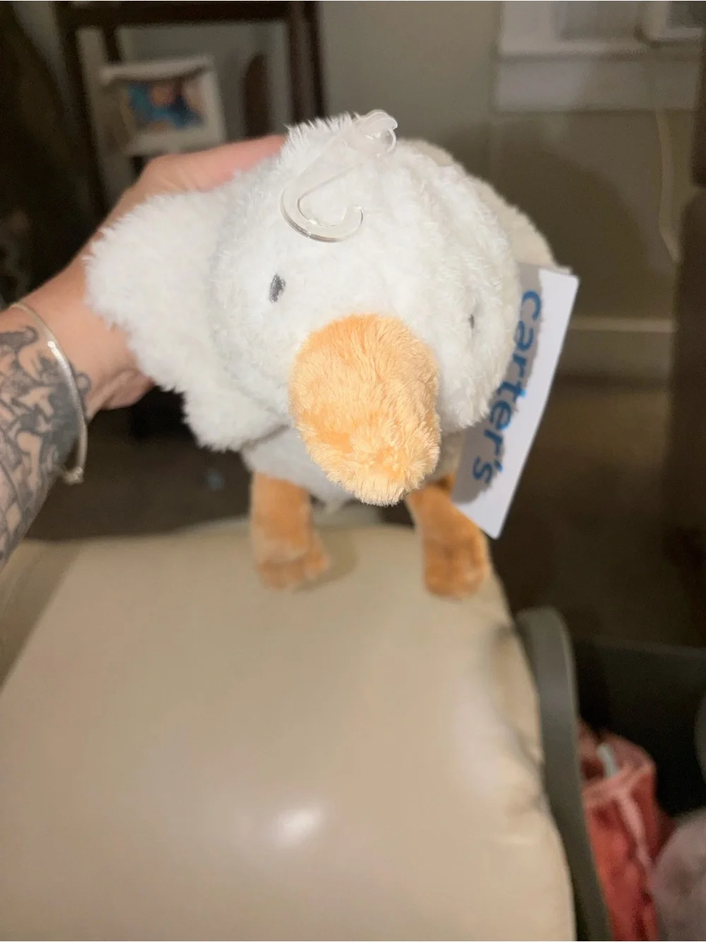 Carter's Plush Duck Clip-On Rattle - White and Orange